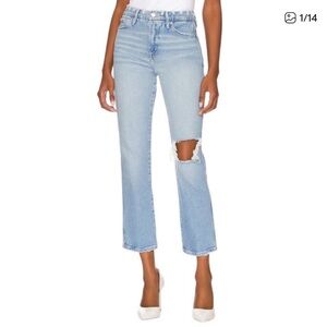 Good American Good Curve Straight Jeans With Natural Fray Hem in Indigo124